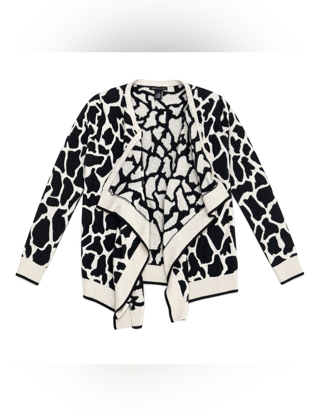 BCBGMaxAzria Black and Cream Animal-Print Open Front Cardigan